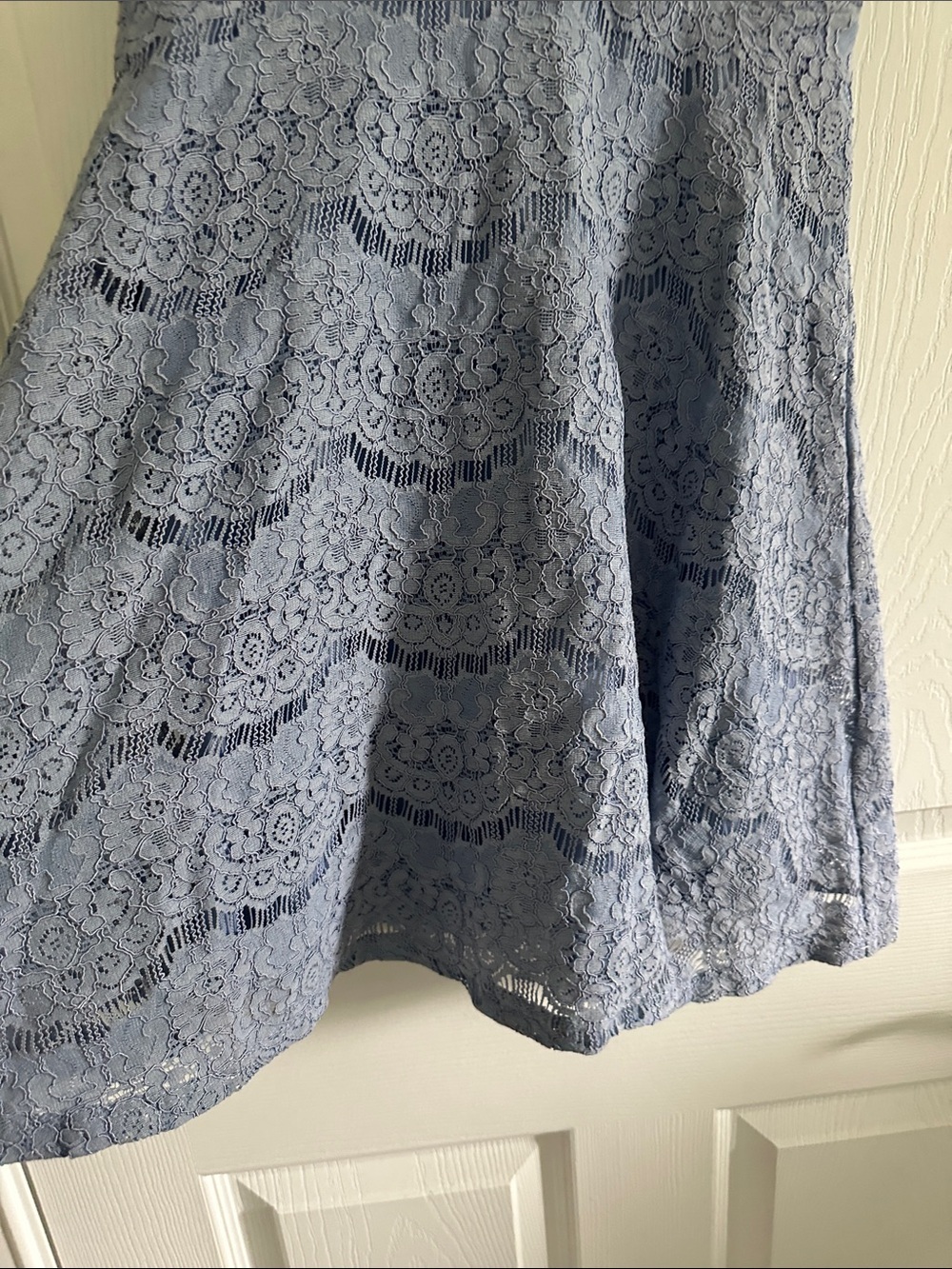 Francesca's Collections Dusty Blue Lace High-Neck Fit & Flare Dress NWT - Picture 2 of 9